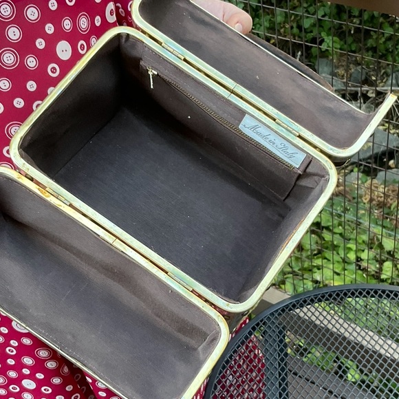 Vintage brown floral brocade tapestry brass hardware box purse handels - Picture 13 of 14